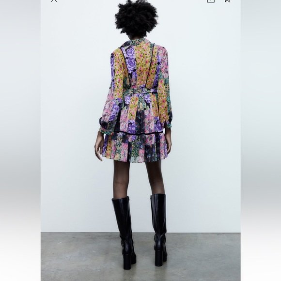 ZARA PRINTED RUFFLED SHORT DRESS - Picture 4 of 8